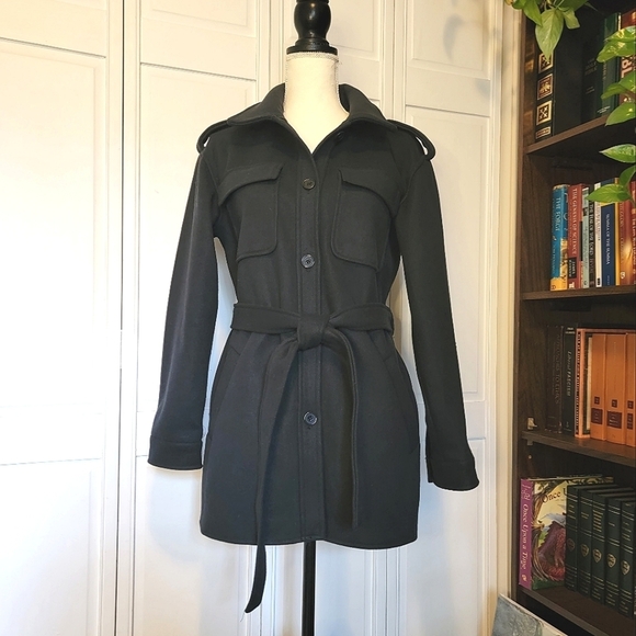 7 For All Mankind Pea Coat Jacket Size Small (4-6) Black‎ - Picture 7 of 9